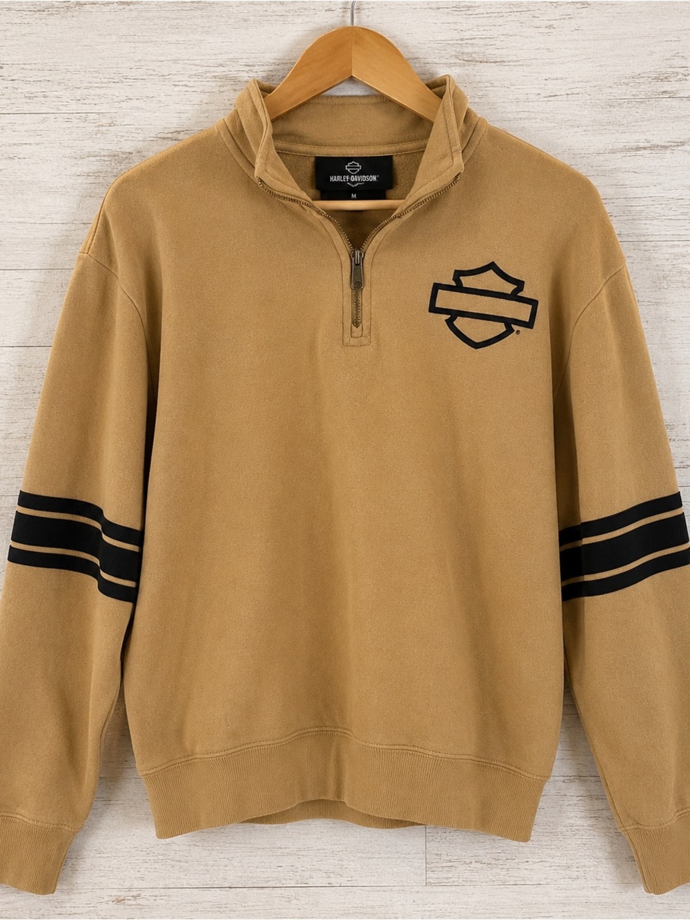 Harley-Davidson Tan Zip-Up Sweater with Black Accents